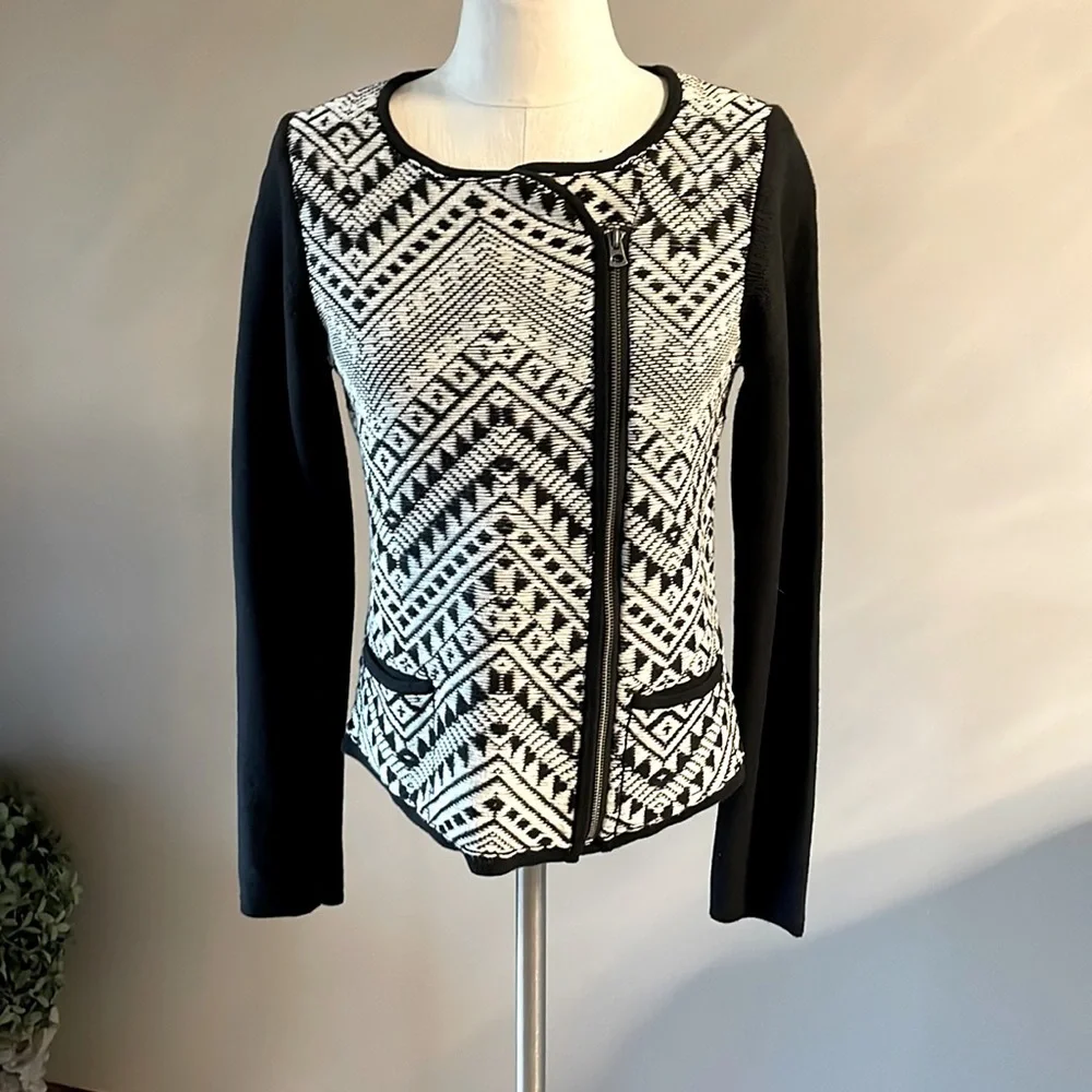 LUCKY BRAND women’s moto sweater knit jacket / cardigan diagonal zipper size Med